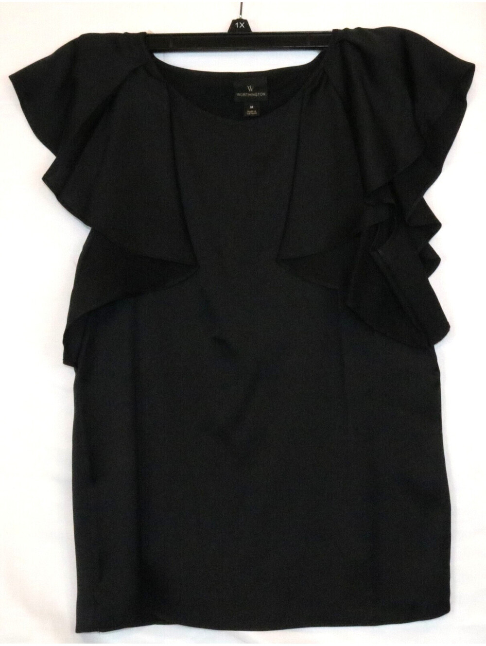 Worthington Black Work Blouse Shell Ruffled Sz Medium